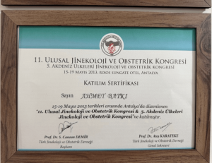 11. Ulusal Jinekoloji ve Obstetrik Kongresi Katılım Belgesi 2013