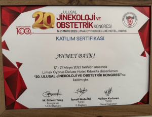 20. Ulusal Jinekoloji ve Obstetrik Kongresi Katılım Belgesi 2023