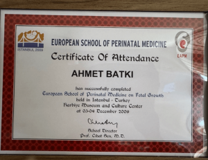 European School of Perinatal Medicine Katılım Belgesi 2009