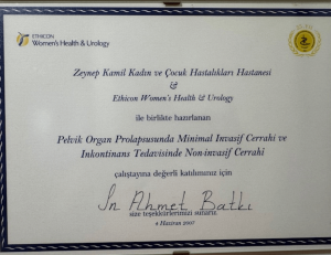 Pelvik Organ Cerrahisi Çalıştayı Katılım Belgesi 2007