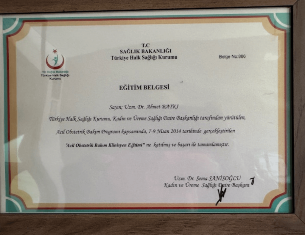 Sağlık Bakanlığı Acil Obstetrik Bakım Eğitim Belgesi 2014
